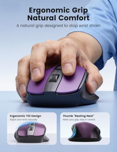 Purple Wireless Mouse for Laptop, Quiet Cordless Computer Mice for Office