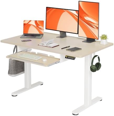 Claiks Electric Standing Desk 48x24 Inches with Keyboard Tray Natural