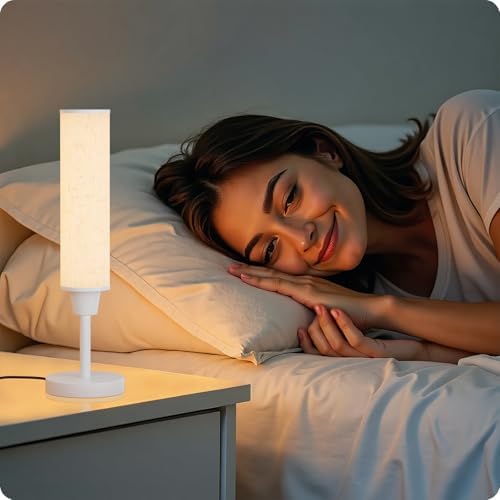 Nukanu Table Lamp with Remote,White,Linen lampshade