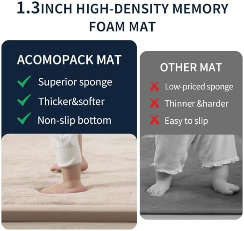 ACOMOPACK 1.3" Thick Baby Play Mat for Floor,50x50 Elasti-Foam Playpen Mat for Kids,Infants,Toddlers, Ultra Soft Crawling Mat with Non-Slip Bottom,Tummy Time,Nursery Rug,Yoga,Tatami（Beige）