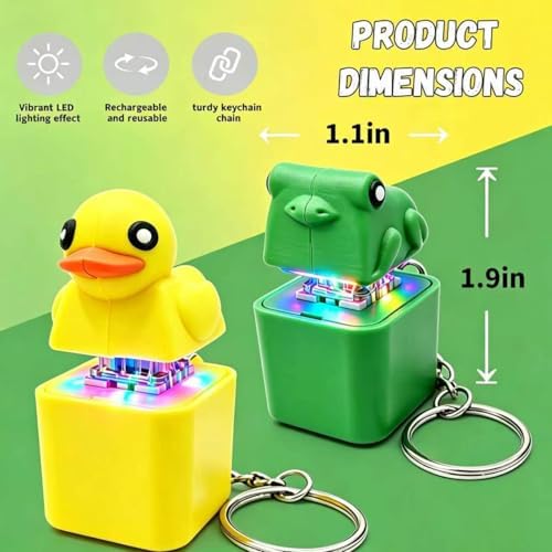 Frog Croaking Fidget Toy,Quacking Duck Stress Reliever Keychain with Colorful Lights,Rechargeable Keyboard Clicker,Stress Reliever for Anxiety and Sensory Fun(4PCS)