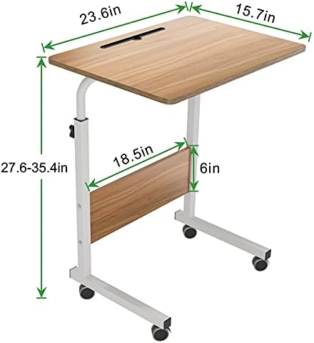 DlandHome 23.6 Inches Rolling Desk with Wheels Adjustable Height, Oak