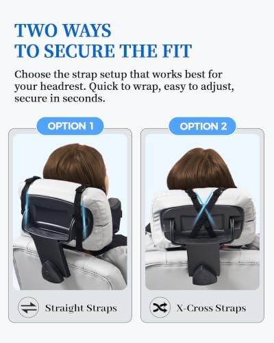 Travel Pillow for Long Flight Airplanes, Head Strap with Soft Eye Mask for Sleep, Memory Foam Travel Neck Pillow for Car Trip Essential, 360° Headrest Support to Stop Head Bobbing, EVA Case, Grey