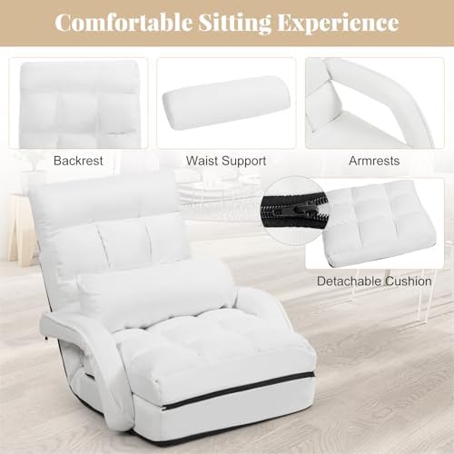 GIANTEX Folding Floor Chair with 6-Position Adjustable Backrest (White)