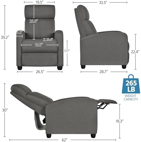 Yaheetech Recliner Chair with 3 Adjustable Angles Living Room Chairs Gray