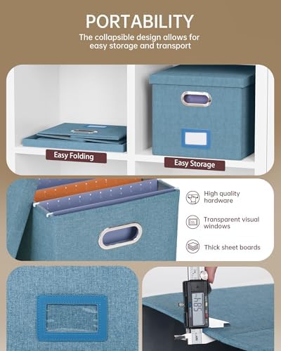 Oterri 4 Pack File Storage Organizer, Document Organizer, Portable File Box with Lid, Fit for Letter/Legal File Folder Storage,Dark Blue-Box only