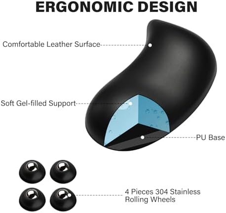JIKIOU Ergonomic Gliding Palm Rests, Gel Mouse Wrist with Leather Surface