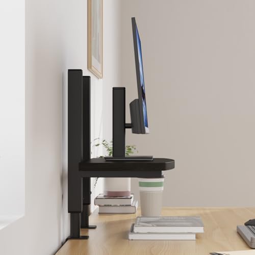 Adjustable Clamp-On Monitor Riser for Desk, Height Adjustable Monitor Stand with Space-Saving Design, Black MDF Shelf for Home Office, Workstation, and Study Setup (Black)