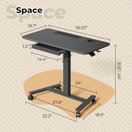 40"×20" Mobile Desk with Drawer, Rolling Desk with Storage