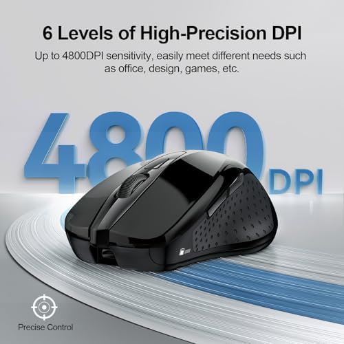 TECKNET Wireless Mouse, BT 5.0/2.4G, Rechargeable 6-DPI Silent, Black