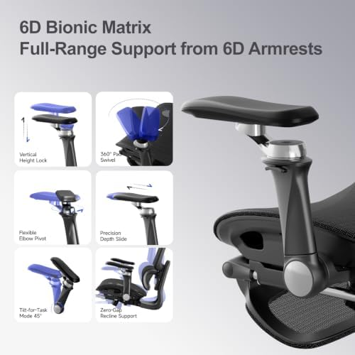 Office Chair with Footrest, Ergonomic Chair with 3D Headrest, Computer Chair with Adjustable Backrest & 6D Armrest, Gaming Chair with Adaptive Lumbar Support, Adjustable Seat Depth, Black