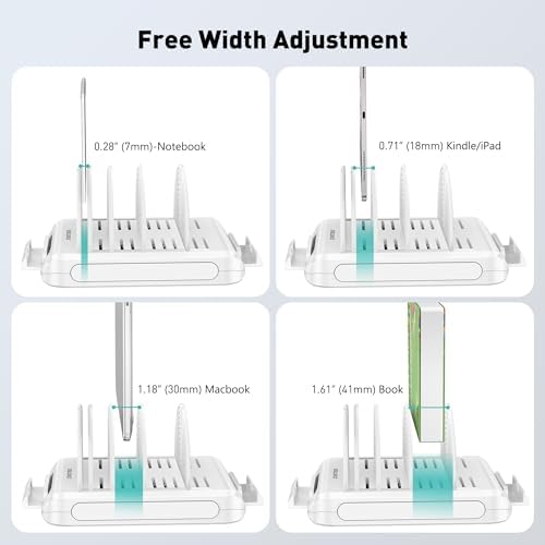 Vertical Laptop Stand Holder & Desk Organizer Rack - Adjustable Dock for MacBook, iPad, Phone (6-in-1 Multi Device Storage System with 360° Rotation)