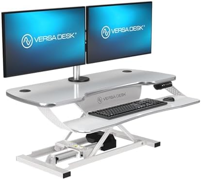 VERSADESK PowerPro Elite 40” x 24" – App Controlled Electric Standing Desk Converter w/USB Charging Port. Raises up to 20”. Fully Assembled – Includes LED Lights. Supports 80 lbs. – White
