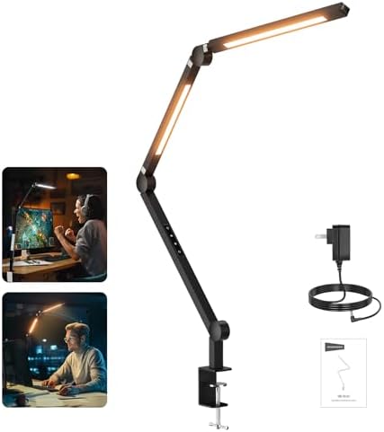 NEEWRE Basics 12W 42.5" Clip On LED Lamp with Dual Light Bar, CRI95+ Bi Color Aluminum Alloy Table Architect Light Dimmable for Home Office Monitor Computer Video Conference Desk Drafting, ME-DL02