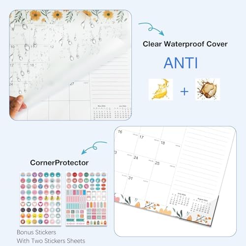 Desk Calendar 2026-2027 - 18 Month Desk Calendar 2026-2027, Jul 2026 - Dec 2027, 17" x 12", Desktop/Wall Calendar with Plastic Cover, Thick Paper, Corner Protectors - Floral