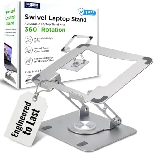 Uncaged Ergonomics Swivel Laptop Stand for Desk, 360 Riser, Arctic Silver