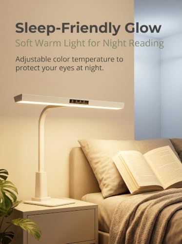 LED Desk Lamp, 2-in-1 Desk Base & Clamp, 23.6 Inch Extra Wide 18W 1200LM, 3 Color Modes Dimmable Eye-Caring Task Lamp for Home Office, Gaming, Study, Reading