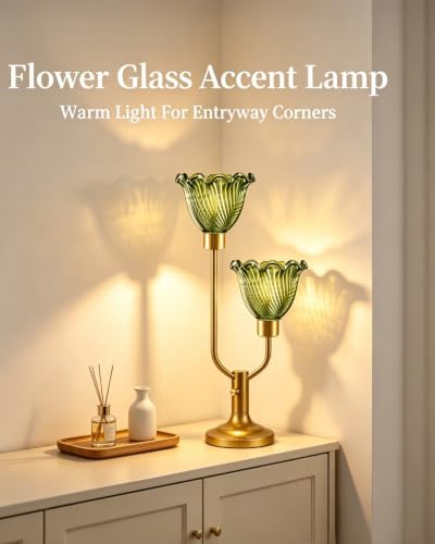 Lightdot Green Bedroom Lamps Set of 2 Flower Glass Table Lamp Dimmable