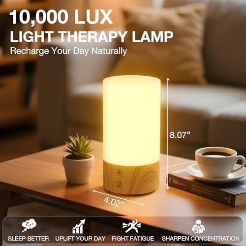 Bakzon Light Therapy Lamp 10000 Lux, UV-Free Sun Lamp with 4 Brightness Levels & 3 Color Temperatures, Full Spectrum Daylight Lamp with Remote Control & Timer for Home Office Desk