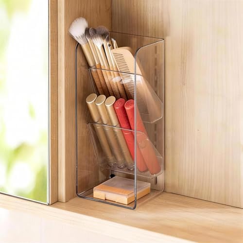 PAVSTINE Clear Medicine Cabinet Organizer, 2-Tier Slant Makeup Brush Holder