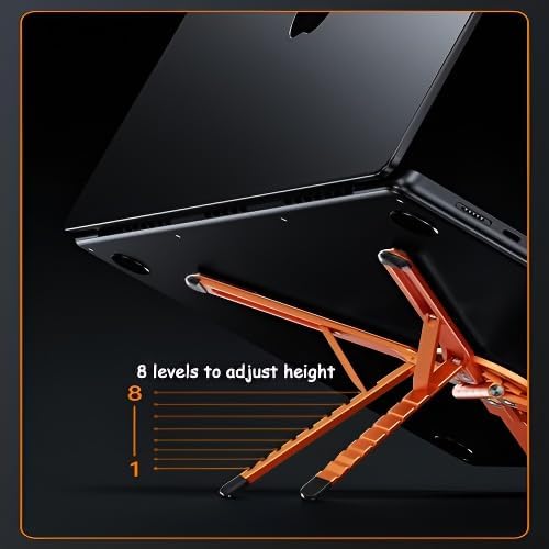 Portable Laptop Stand for Desk, Foldable Adjustable Computer Riser with Magnetic Phone Holder, Aluminum Laptop Stand Tablet Stand Mobile Phone Holder (Orange)