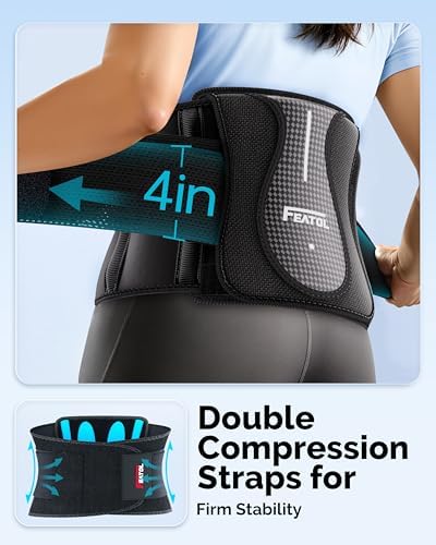 FEATOL Back Brace for Lower Back Pain Wide Coverage 360° Strong Lumbar Support with Removable Pad, Adjustable Waist Support Belt for Men Women, Size S/M 24.4''-29.8''