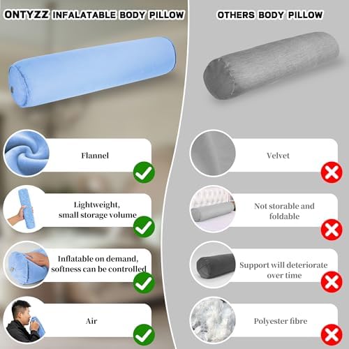 ONTYZZ Inflatable Body Pillow Long Round Bolster Pillow, 1pcs Blue