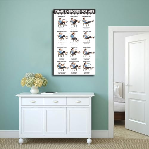 Chair Exercises for Abs Seated Core Workout Chart Adult Fitness Canvas Poster Wall Art for Living Room Bedroom Decor Frame 16x24inch