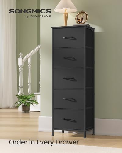 SONGMICS Dresser for Bedroom, Tall Dresser with 5 Fabric Drawers