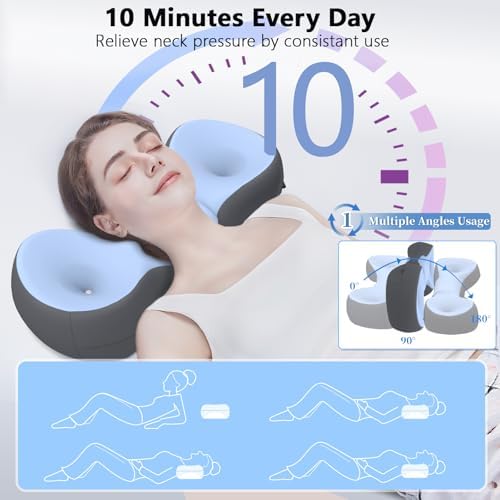 Cervical Neck Roll Pillow, Say Goodbye to Neck Pain, Travel Neck Support Pillow for Side Sleepers, Ergonomic Memory Foam Camping Pillow, Cervical Traction Device with Storage Bag