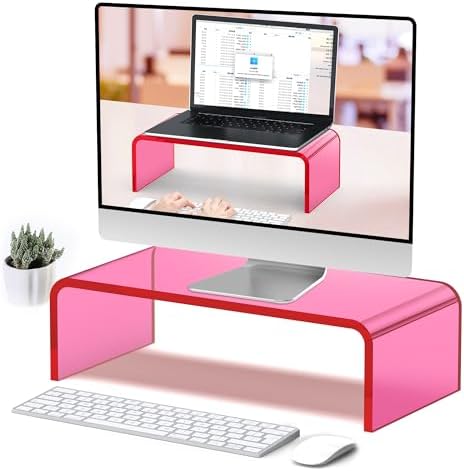 Acrylic Monitor Stand Riser Pink Laptop Stand Riser L15 xW7.5 xH4