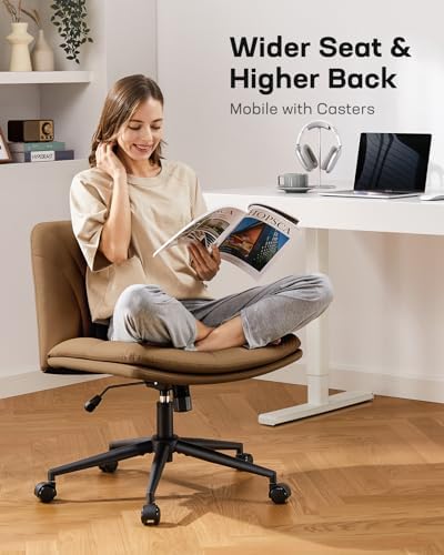 Marsail Criss Cross Office Chair with Wide Seat and Armless Design, Brown