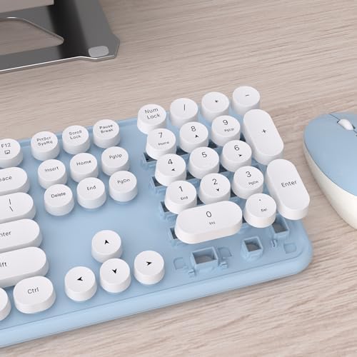 UBOTIE Colorful Wireless Keyboard and Mouse Combo (Blue-White)