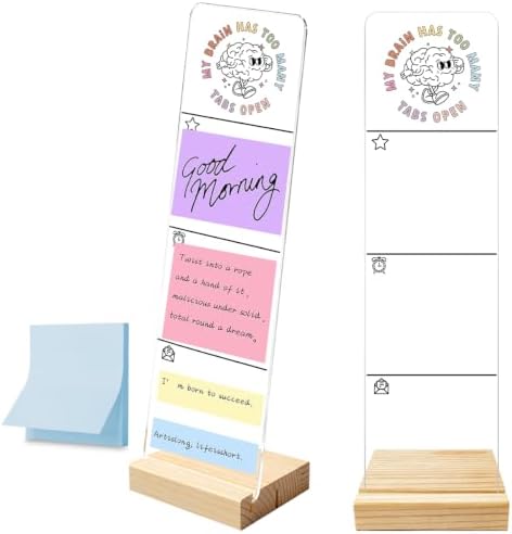 Monitor Memo Board with Removable Wooden Base Acrylic Portable Sticky Note Holder, My Brain Has Too Many Tabs Open Logo Office Desk Desk Set Sticky Notes 100 Sheets