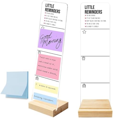 Monitor Memo Board with Removable Wooden Base Acrylic Portable Sticky Note Holder, Little Reminders Sign, Office Desk Set Sticky Notes 100 Sheets