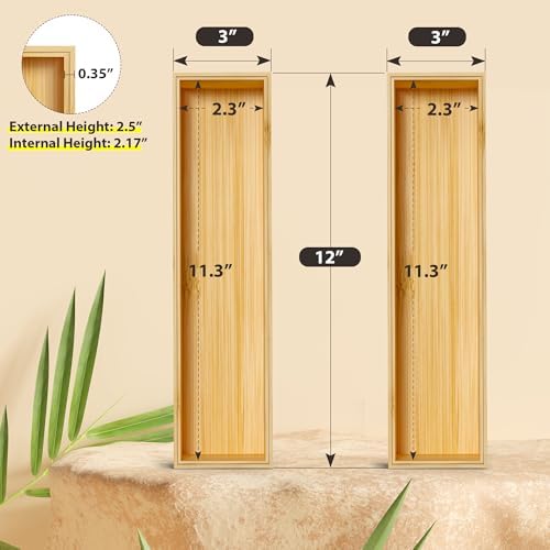 Bamboo Kitchen Drawer Organizer, Deep 2-Pack, 12" x 3" x 2.5"