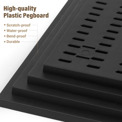 AKTOP Modular Plastic Peg Board Wall Organizer, 4 Pack, 12"x12", Black