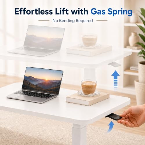 GTPLAYER Mobile Rolling Desk, Adjustable Height Laptop Table, 28 Inch White