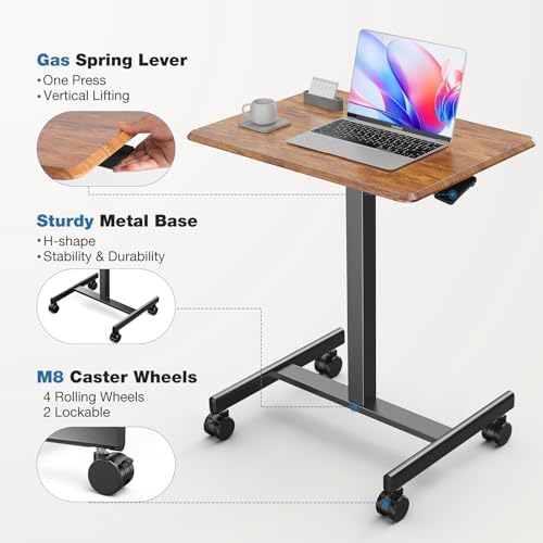 DUMOS Mobile Rolling Desk with Wheels Adjustable Height