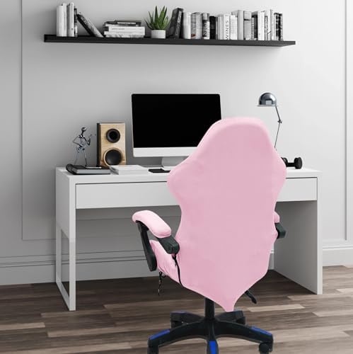 Gaming Chair Cover Set with Armrest Covers, Velvet Stretch Slipcover 1-Piece Form Fit Cover & Chair Armres Covers Included（no Chair） (Pink)