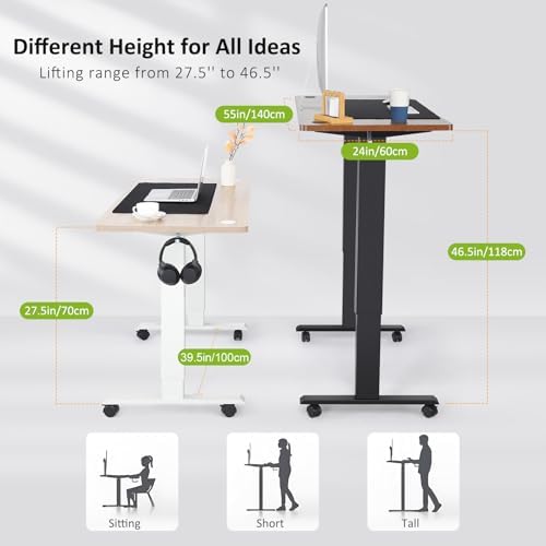 farexon 55 x 24inch Electric Standing Desk Adjustable Height with Power Outlets, Stand up Desk with Wheels,Mouse Pad, Hooks,Preset Heights Home Office Gaming Computer Workstations Table（Black）