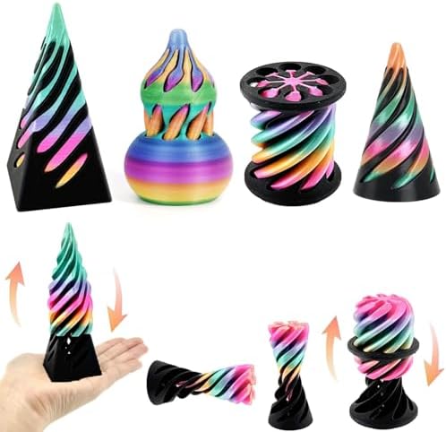 3D Printed Fidget Toys for Adults, 4 Packs Sensory & Stress Relief Desk Toys with Mesmerizing Colors, Smooth Gliding Motion for Anxiety Relief and Focus, Valentines Easter Gift for Him Her He She