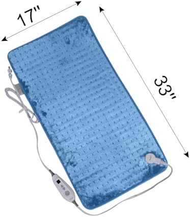 Ruqiji 17''x33'' XXXL King Size Heating Pad with 6 Temperature Settings, Flannel Electric Heating Pad for Back/Neck/Shoulders/Abdomen/Legs(Light Blue)