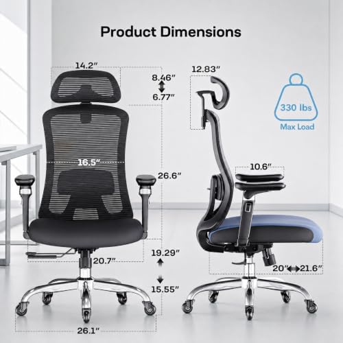 HUANUO Ergonomic Office Chair with 6D Armrests and Adjustable Seat Depth