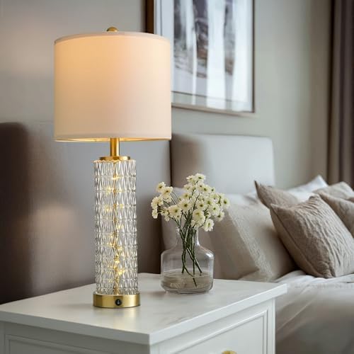 Oneach 27.75" Gold Table Lamps Set of 2 with Crystal Nightlight for Bedside