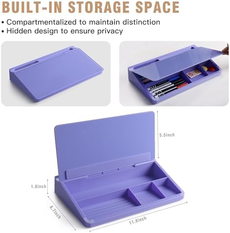 SELEAD Desktop Glass Whiteboard with Storage, 5 Markers and Eraser, Purple