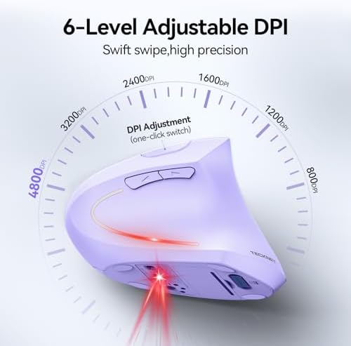 TECKNET Ergonomic Mouse, 4800 DPI Wireless Bluetooth Vertical, 3-Device