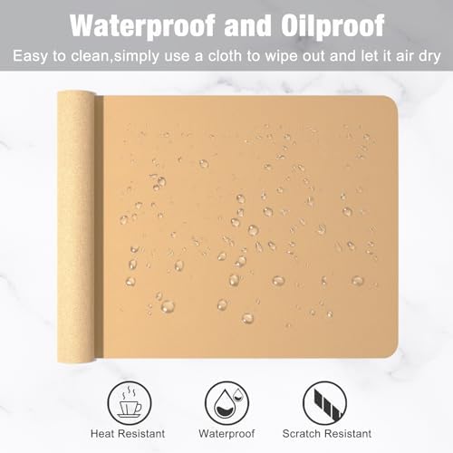Hsurbtra Desk Pad, 23.6" x 13.8" PU Leather Desk Mat, M Extended Mouse Pad, Waterproof Desktop Blotter Protector, Non-Slip Ultra Thin Small Laptop Keyboard Writing Mat for Office Home, Earth Yellow