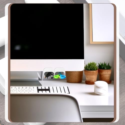 Resurhang 6 Pcs Monitor Pen Pencil Holders DIY Screen Pen Holder Computer Monitor Pencil Holder Desktop Accessories PP Self Adhesive Desk Organizer for Office Classroom Gadget Storage(White)