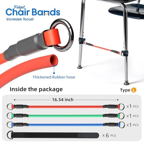 ELETIUO 3-Pack Sensory Chair Bands for Kids - Anti-Slip Fidget Tool for ADHD, Autism & Focus-Silent Stress Relief Bands Fits 20"-28" Desk Legs for Classroom & Home (Red/Blue/Green)